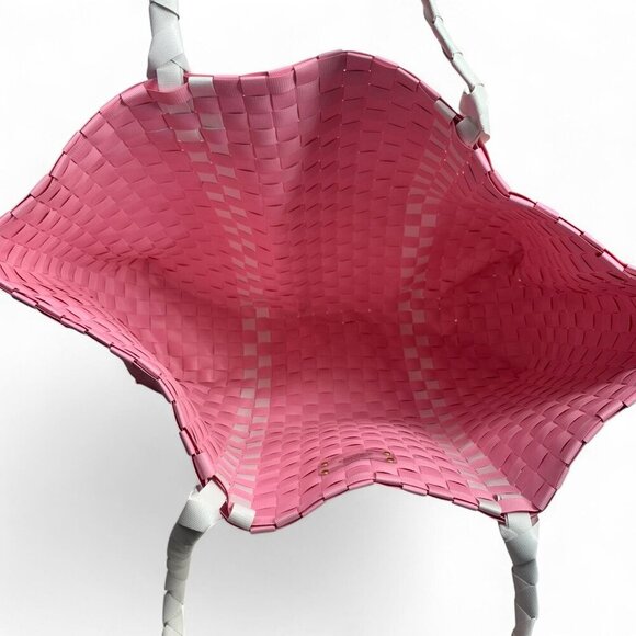 Kate Spade Lightweight Woven Nylon Tote Bag Pink & White With Double Handles - Picture 5 of 6